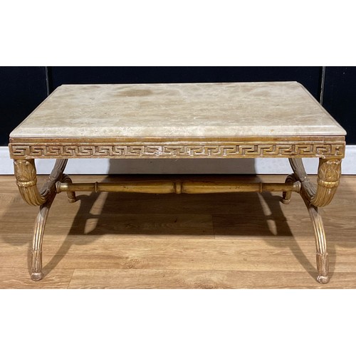 107 - An Italian Neoclassical style curule-form coffee table, granite top, 44cm high, 83.5cm long, 50cm wi... 