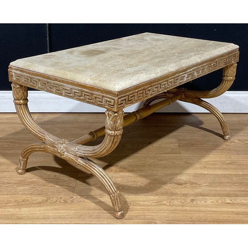 107 - An Italian Neoclassical style curule-form coffee table, granite top, 44cm high, 83.5cm long, 50cm wi... 