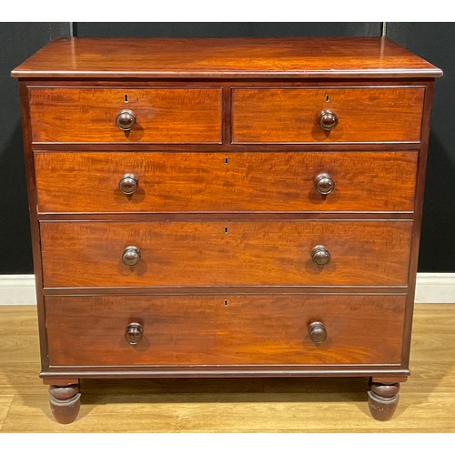 112 - A Victorian mahogany chest, of two short and three long graduated drawers, 106.5cm high, 107cm wide,... 