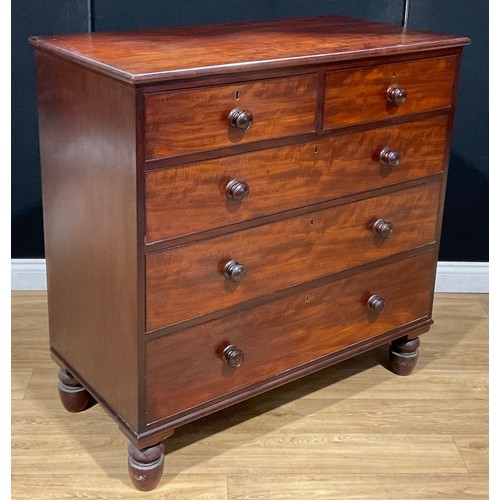 112 - A Victorian mahogany chest, of two short and three long graduated drawers, 106.5cm high, 107cm wide,... 