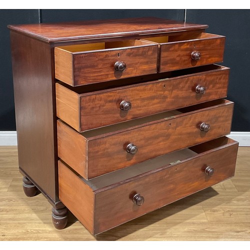 112 - A Victorian mahogany chest, of two short and three long graduated drawers, 106.5cm high, 107cm wide,... 