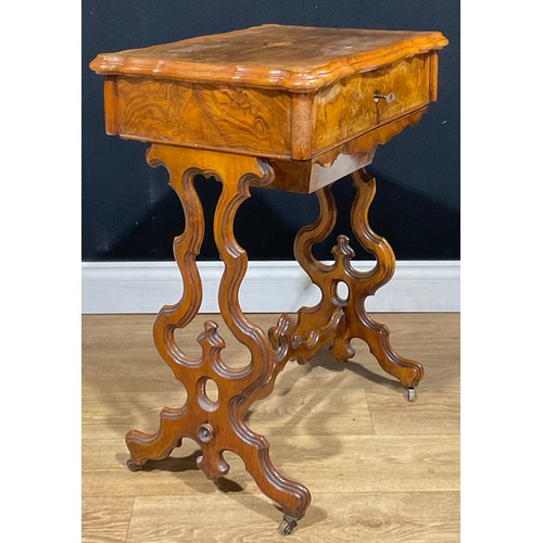 113 - A late Victorian walnut work table, 72cm high, 55cm wide, 40cm deep