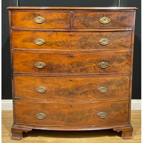 114 - A 19th century mahogany bowfront chest, of two short and four long graduated drawers, 115cm high, 10... 