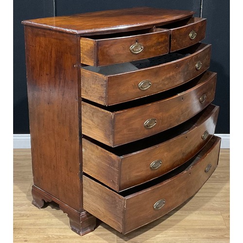 114 - A 19th century mahogany bowfront chest, of two short and four long graduated drawers, 115cm high, 10... 