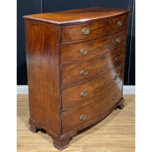 114 - A 19th century mahogany bowfront chest, of two short and four long graduated drawers, 115cm high, 10... 