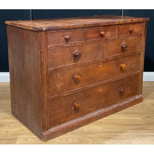 116 - A George III oak chest, of three small, two short and two long drawers, 85cm high, 122cm wide, 54.5c... 