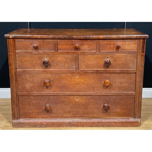 116 - A George III oak chest, of three small, two short and two long drawers, 85cm high, 122cm wide, 54.5c... 