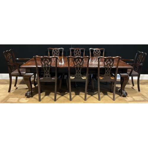 120 - A George II Revival mahogany dining table, rounded rectangular top, cabriole legs, ball and claw fee... 