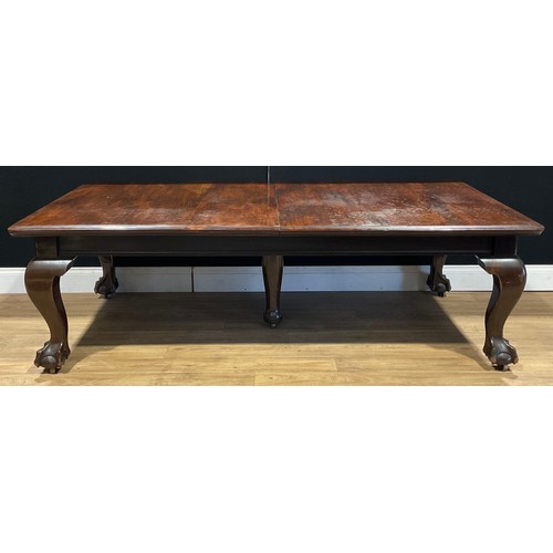 120 - A George II Revival mahogany dining table, rounded rectangular top, cabriole legs, ball and claw fee... 