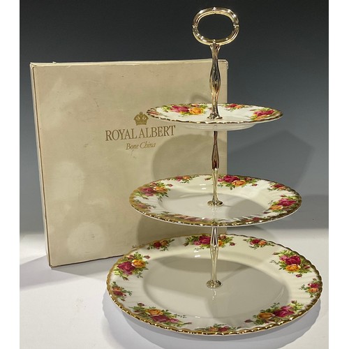 65A - A Royal Albert Old Country Roses pattern three tier cake stand, boxed