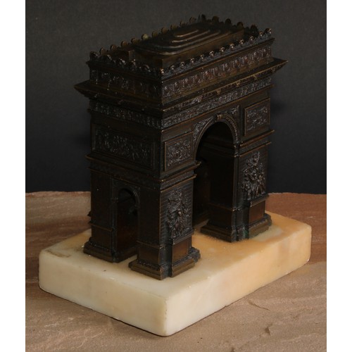 1 - A 19th century Grand Tour brown patinated bronze model, of the Arc de Triomphe, rectangular marble b... 