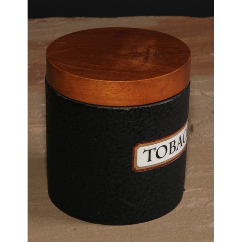 534 - Dunhill - a cylindrical tobacco jar, hardwood cover, 11.5cm high, gilt mark to base