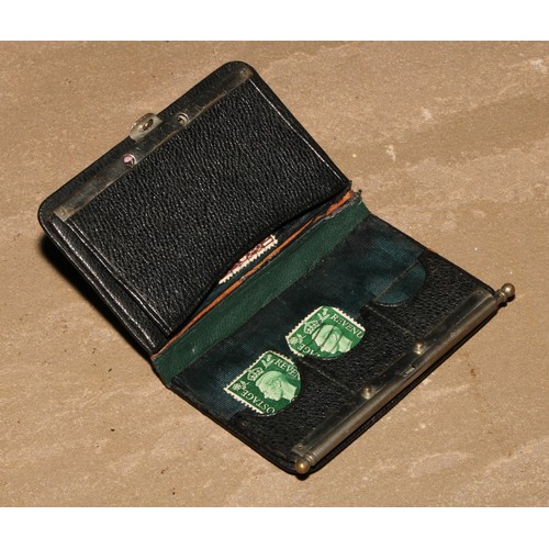 391 - A Victorian leather pocket combination aide memoir, stamp and card case, 9cm long, c.1890; a travell... 