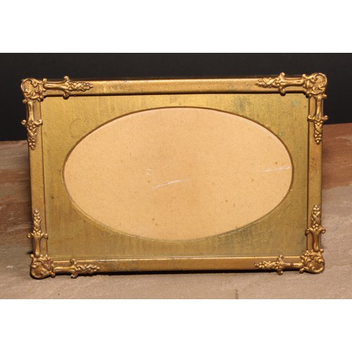 435 - An Art Nouveau turquoise mounted gilt metal easel photograph frame, 9cm high, c.1905; others (3)