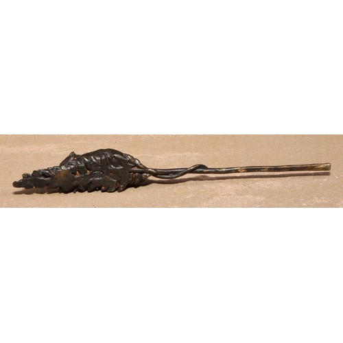 532 - Continental School, a dark patinated bronze, of a mouse on an ear of wheat, 12.5cm long, indistinct ... 