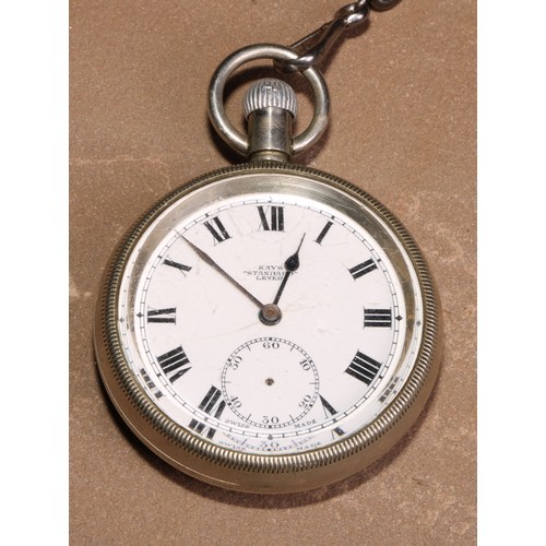 102 - A 19th century steel Albert chain, 27.5cm long; a silver plated open faced pocket watch; a George V ... 