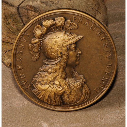 876 - A bronze medalion, struck after a Louis XIV issue of 1674, designed by Francois Varin (1644 - 1705),... 