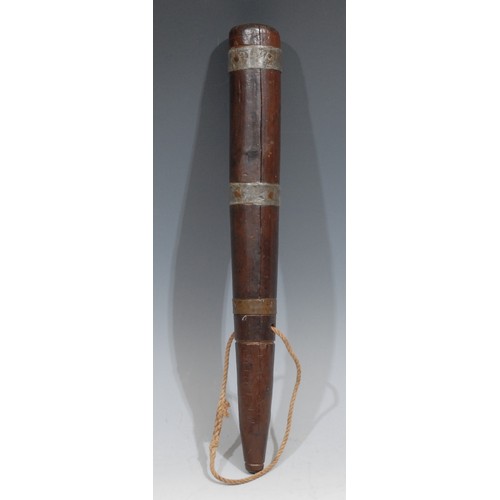 60 - A 19th century hardwood club, possibly worked from a sailor’s fid, bound and weighted with lead and ... 