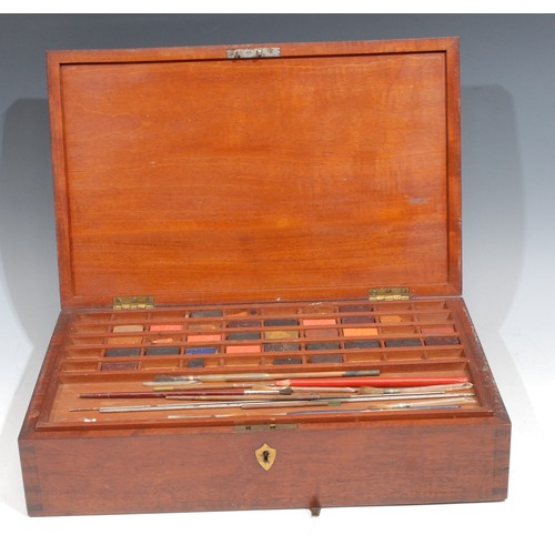 249 - A large 19th century mahogany artist’s box, hinged cover enclosing two fitted lift-out trays contain... 