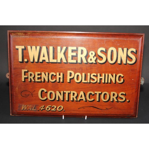 470 - An early 20th century walnut antique restoration workshop advertising sign, inscribed in gilt T Walk... 