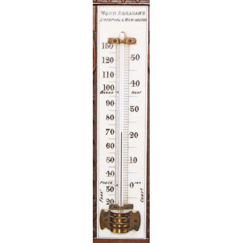 250 - A large and unusual Victorian walnut table top thermometer, the opaque glass register inscribed Wood... 