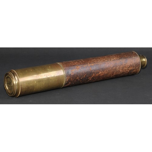 28 - A 19th century brass two-draw telescope, signed Alfred J Natalis & Co, London, leather bound, 36.5cm... 