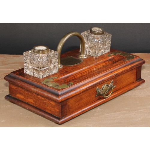 562 - Freemasonry & Friendly Society Interest - an Edwardian oak rectangular inkstand, arched carrying han... 