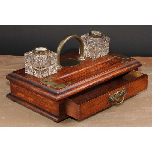 562 - Freemasonry & Friendly Society Interest - an Edwardian oak rectangular inkstand, arched carrying han... 