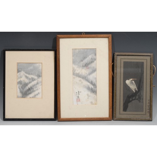 601 - Japanese School (early 20th century), Winter Landscape, signed, red seal mark, print, 22cm x 9.5cm; ... 