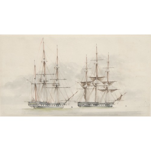 609 - Lieut. James Kennett Willson RM (fl.c.1812 - 1830)
Study of Two Frigates at Anchor
labels to verso, ... 