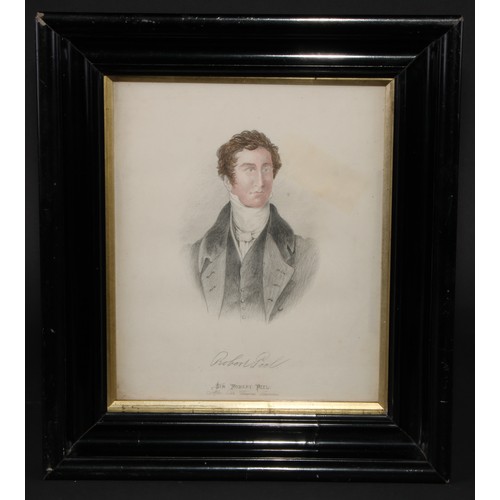 411 - After Sir Thomas Lawrence
Portrait of Sir Robert Peel
pencil and watercolour, 22.5cm x 18.5cm