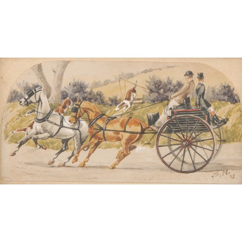 655 - Sylvester Martin (1856 - 1906)
Horses and Gig
signed with initials, dated 91, watercolour, 9cm x 16c... 