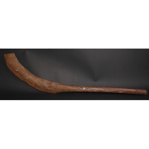 830 - Tribal Art - a hardwood club, of Australian Aboriginal leangle type, curved blade, 103cm long