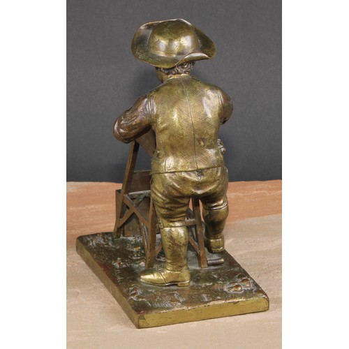 502 - An unusual 19th century French bronze automaton table vesta, as a young knife grinder, his wheel wit... 