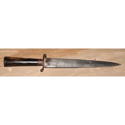 859 - A 19th century dagger, 22cm pointed double-edged blade, serpentine quillon, horn handle, 33cm long