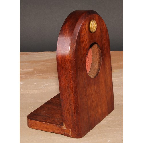 645 - Rowing - a late 19th century salvaged mahogany pocket watch stand, mounted with a gilt insignia for ... 