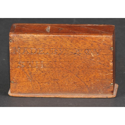 266 - A late 19th century prisoner of war automaton trick box, probably Boer War, the sliding cover enclos... 