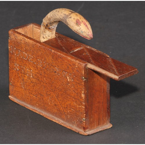 266 - A late 19th century prisoner of war automaton trick box, probably Boer War, the sliding cover enclos... 