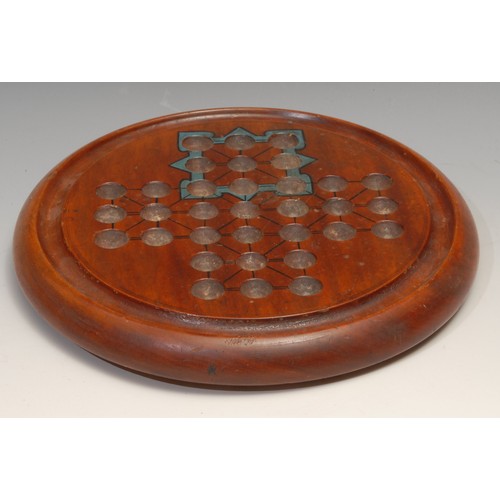 392 - A Victorian mahogany circular solitaire board, 27cm diam, c.1880