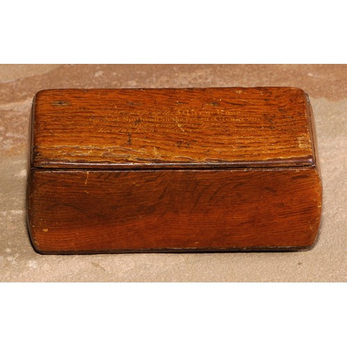 661 - The Tudor Navy - an early Victorian salvaged maritime timber rectangular snuff box, hinged cover ins... 