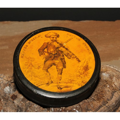 659 - The Georgian Theatre and Irish Theatrical History - a 19th century papier mache circular snuff box, ... 