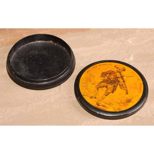 659 - The Georgian Theatre and Irish Theatrical History - a 19th century papier mache circular snuff box, ... 