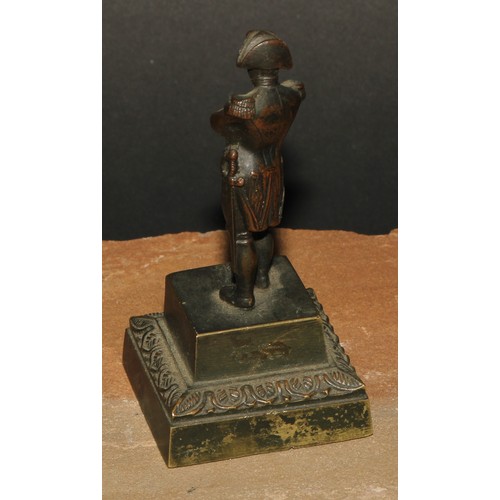 42 - A 19th century dark patinated cabinet bronze, of Napoleon Bonaparte, square base, lotus border, 10cm... 