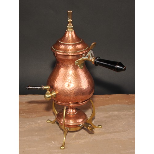 694 - An Arts & Crafts brass spirit kettle, ebony handle and finial, William Soutter & Sons, 34cm high; an... 