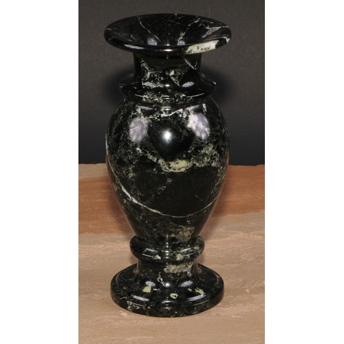 323 - A pair of composite marble pedestal baluster vases, 20cm high