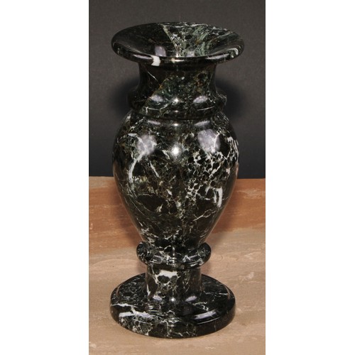 323 - A pair of composite marble pedestal baluster vases, 20cm high