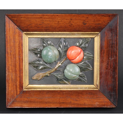 94 - A 19th century rectangular specimen hardstone panel, applied in sample stones with a fruiting branch... 