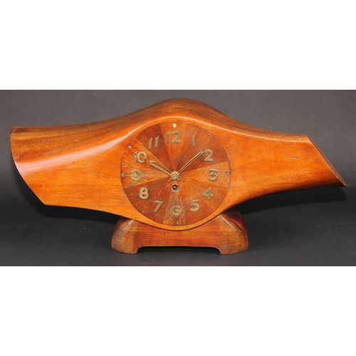 409 - Aeronautica - an Art Deco mantel timepiece, formed from a section of aeroplane propeller, the 17.5cm... 