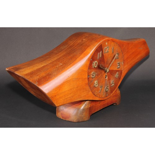 409 - Aeronautica - an Art Deco mantel timepiece, formed from a section of aeroplane propeller, the 17.5cm... 