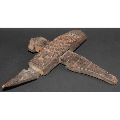 829 - Tribal Art - a Dogon figural door lock, 33cm long, Mali, West Africa; others